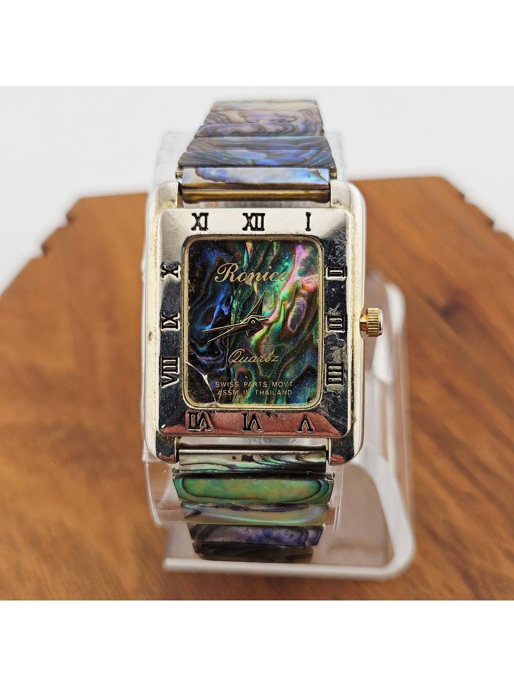 Ronica Gold Tone Rectangle Abalone Shell Face Roman Numeral Artsy Maximalist
